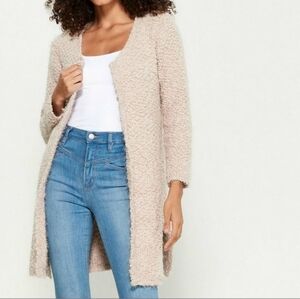 POL Women Cream Soft Nubby Eyelash Long Open Front Cardigan Sweater Size Small